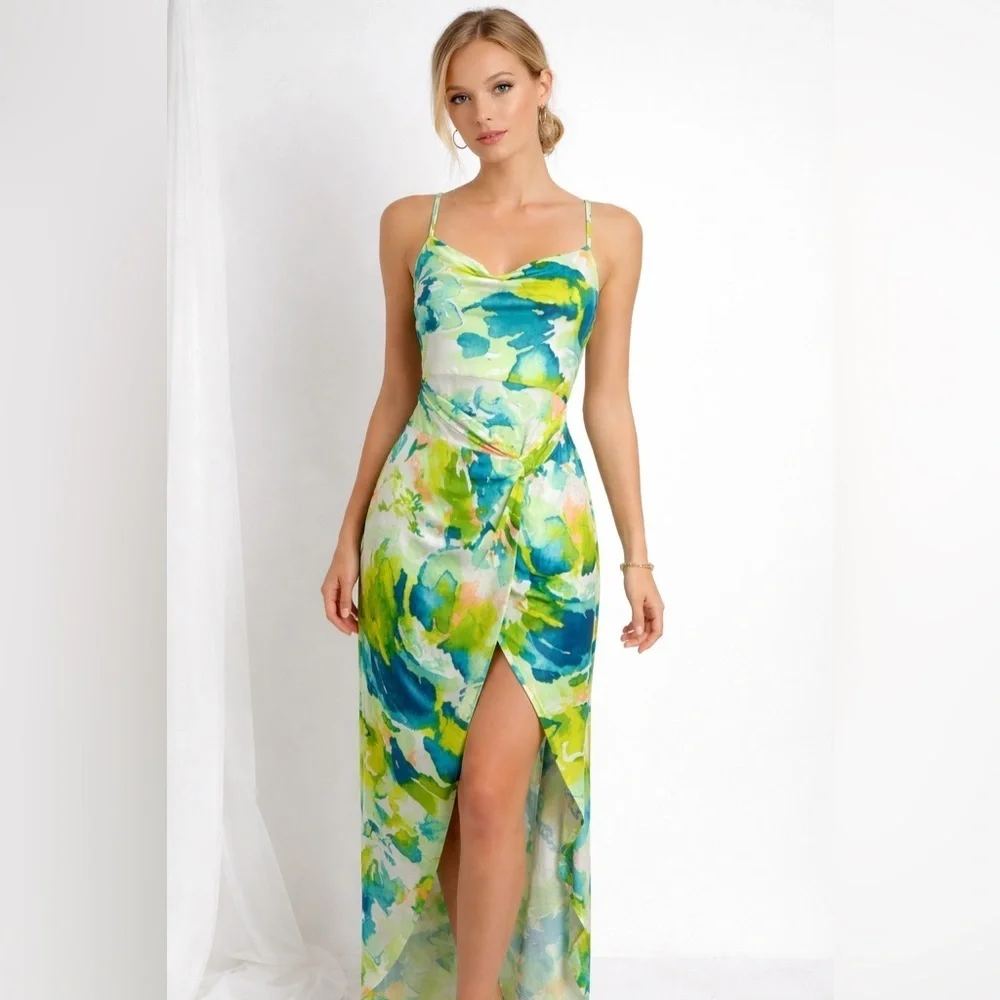 Haute Monde Green and Blue Maxi Dress/size S